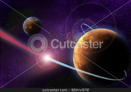 To use this stock image in your creative project, please select the size you need over to the right and click the "Add to Cart" button.
Your downloaded image will come with the Cutcaster watermark removed so don’t worry about the watermark you see on this page. Illustration of deep space with planet. Laser beam with binary c stock photo, Illustration of deep space with planet. Laser beam with binary code for future digital communication. Abstract picture with dark background. by mozzyb