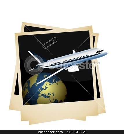 To use this stock image in your creative project, please select the size you need over to the right and click the "Add to Cart" button.
Your downloaded image will come with the Cutcaster watermark removed so don’t worry about the watermark you see on this page. Illustration a conceptual composition - of the plane taking off stock vector clipart, Illustration a conceptual composition - of the plane taking off from planet space on photoframe background - vector by -=Mad Dog=-