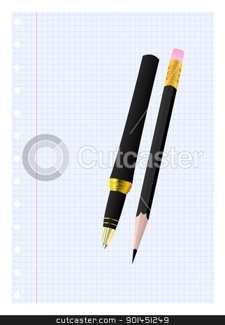 To use this stock image in your creative project, please select the size you need over to the right and click the "Add to Cart" button.
Your downloaded image will come with the Cutcaster watermark removed so don’t worry about the watermark you see on this page. Pen and pencil on a sheet stock vector clipart, Pen and pencil on a sheet. Vector illustration. by -=Mad Dog=-