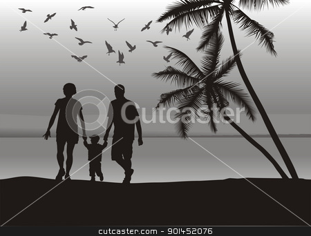 To use this stock image in your creative project, please select the size you need over to the right and click the "Add to Cart" button.
Your downloaded image will come with the Cutcaster watermark removed so don’t worry about the watermark you see on this page. Family on the beach stock vector clipart, Father and mother holding son's hand on the beach by Vladim?