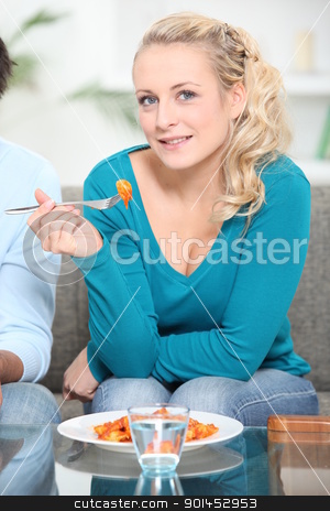 Woman eating a meal Woman eating a meal stock photo, Woman eating a meal by photography33