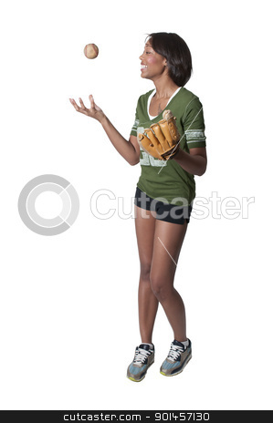 Baseball Player Baseball Player stock photo, Black African American woman playing baseball at a community park by Robert Byron