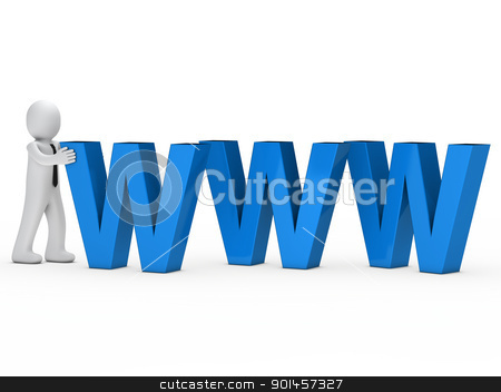 Businessman push blue www text businessman push blue www text stock photo, businessman with tie push blue www text by d3images