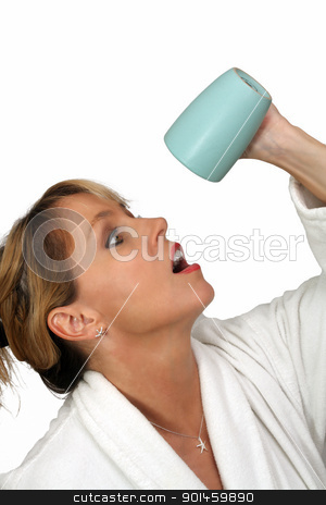 To use this stock image in your creative project, please select the size you need over to the right and click the "Add to Cart" button.
Your downloaded image will come with the Cutcaster watermark removed so don’t worry about the watermark you see on this page. Beautiful Blonde with Empty Coffee Cup (1) stock photo, A lovely blonde turns her coffee cup upside-down with a disappointed or frustrated facial expression. Isolated on a white background. by Carl Stewart