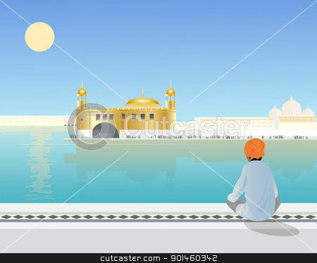 To use this stock image in your creative project, please select the size you need over to the right and click the "Add to Cart" button.
Your downloaded image will come with the Cutcaster watermark removed so don’t worry about the watermark you see on this page. amritsar stock vector clipart, an illustration of a sikh boy sitting looking across the holy pool to the golden temple at amritsar by Mike Smith
