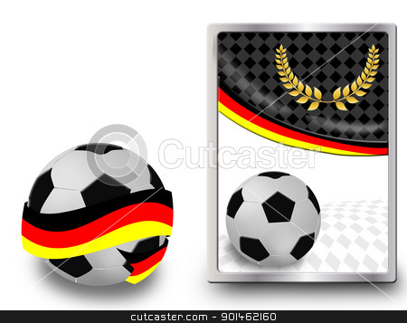 To use this stock image in your creative project, please select the size you need over to the right and click the "Add to Cart" button.
Your downloaded image will come with the Cutcaster watermark removed so don’t worry about the watermark you see on this page. Soccer ball and web icon stock vector clipart, Soccer ball wrapped in ribbon with flag of Germany and web icon, vector illustration by radubalint