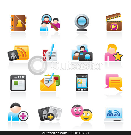 To use this stock image in your creative project, please select the size you need over to the right and click the "Add to Cart" button.
Your downloaded image will come with the Cutcaster watermark removed so don’t worry about the watermark you see on this page. social networking and communication icons stock vector clipart, social networking and communication icons - vector icon set by Stoyan Haytov