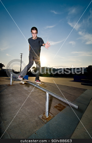 To use this stock image in your creative project, please select the size you need over to the right and click the "Add to Cart" button.
Your downloaded image will come with the Cutcaster watermark removed so don’t worry about the watermark you see on this page. Skateboarder on a slide stock photo, Skateboarder on a slide at the local skatepark. by Homydesign