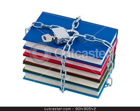 To use this stock image in your creative project, please select the size you need over to the right and click the "Add to Cart" button.
Your downloaded image will come with the Cutcaster watermark removed so don’t worry about the watermark you see on this page. Books chained and closed padlock isolated over white. stock photo, Books chained and closed padlock isolated over white. by Borys Shevchuk