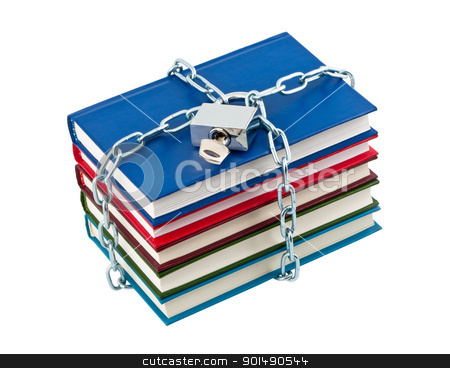 Books in chains closed padlock isolated on white background. Books in chains closed padlock isolated on white background. stock photo, Books in chains closed padlock isolated on white background. by Borys Shevchuk
