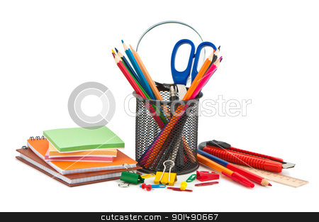 Miscellaneous office supplies on white background. Miscellaneous office supplies on white background. stock photo, Miscellaneous office supplies on white background. by Borys Shevchuk
