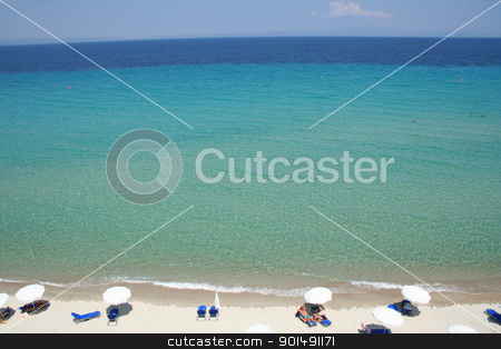 Greece. Halkidiki. Beach Greece. Halkidiki. Beach stock photo, Greece. Halkidiki. Umbrellas on the beach by Morozova Oxana