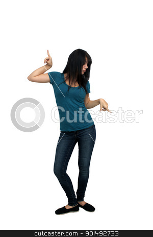 Beautiful Casual Brunette (8) Beautiful Casual Brunette (8) stock photo, A lovely young, playful, brunette wearing casual wardrobe, full-length, isolated on a white background with generous copyspace. by Carl Stewart
