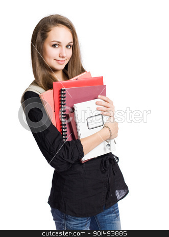 To use this stock image in your creative project, please select the size you need over to the right and click the "Add to Cart" button.
Your downloaded image will come with the Cutcaster watermark removed so don’t worry about the watermark you see on this page. Charming young student girl. stock photo, Charming young student girl holding exercise books. by exvivo