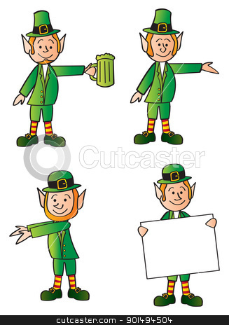 To use this stock image in your creative project, please select the size you need over to the right and click the "Add to Cart" button.
Your downloaded image will come with the Cutcaster watermark removed so don’t worry about the watermark you see on this page. Four Leprechauns stock vector clipart, Four cartoon leprechauns in various poses. by Jamie Slavy