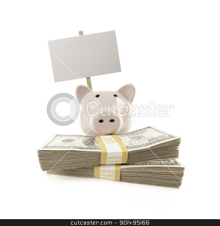To use this stock image in your creative project, please select the size you need over to the right and click the "Add to Cart" button.
Your downloaded image will come with the Cutcaster watermark removed so don’t worry about the watermark you see on this page. Pink Piggy Bank with Stacks of Money and Blank Sign stock photo, Pink Piggy Bank with Stacks of Hundreds of Dollars and Blank Sign Isolated on a White Background. by Andy Dean