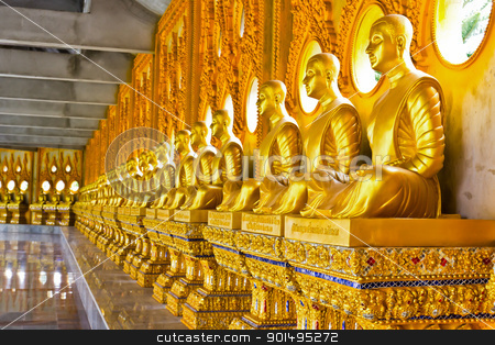 To use this stock image in your creative project, please select the size you need over to the right and click the "Add to Cart" button.
Your downloaded image will come with the Cutcaster watermark removed so don’t worry about the watermark you see on this page. Buddha golden image stock photo, Buddha golden image in row by stoonn