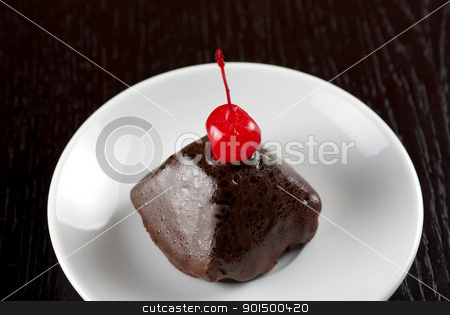 Cupcake cupcake stock photo, fresh baked chocolate cupcake with cherry on a wooden table by olinchuk