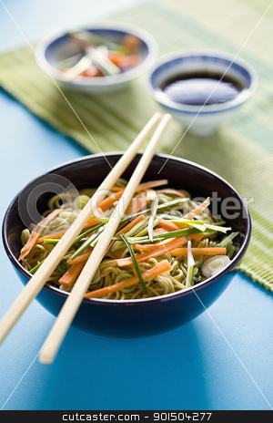 To use this stock image in your creative project, please select the size you need over to the right and click the "Add to Cart" button.
Your downloaded image will come with the Cutcaster watermark removed so don’t worry about the watermark you see on this page. Chinese Meal stock photo, Photograph of a bowl of noodles with vegetables by mpessaris
