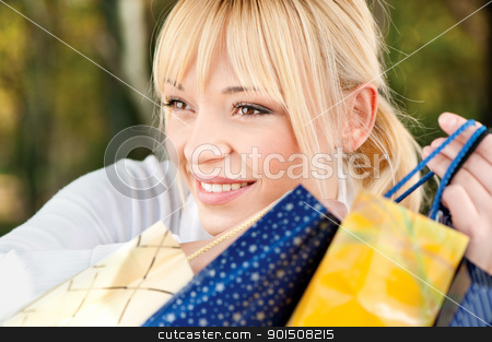 Blond with shopping bags blond with shopping bags stock photo, Beautiful young blond with shopping bags, outdoor by iMarin