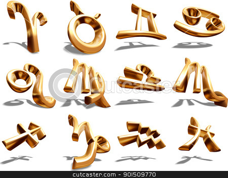 To use this stock image in your creative project, please select the size you need over to the right and click the "Add to Cart" button.
Your downloaded image will come with the Cutcaster watermark removed so don’t worry about the watermark you see on this page. 12 signs of the 3D Zodiac in Gold stock photo, 3D Zodiac signs Aries on white background by Adam Radosavljevic