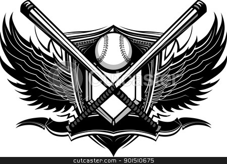 Baseball Softball Bats Ornate Graphic Vector Template Baseball Softball Bats Ornate Graphic Vector Template stock vector clipart, Baseball Bats, Baseball, and Home Plate with Ornate Wing Borders Vector Graphic by chromaco