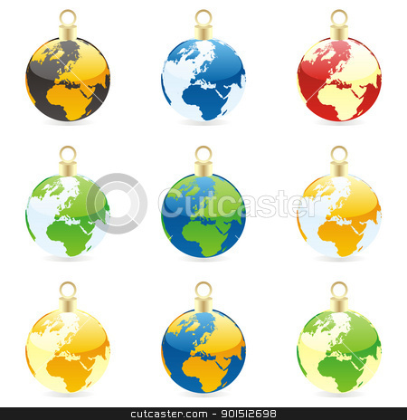 To use this stock image in your creative project, please select the size you need over to the right and click the "Add to Cart" button.
Your downloaded image will come with the Cutcaster watermark removed so don’t worry about the watermark you see on this page. christmas bulbs with world globe stock vector clipart, fully editable colored christmas bulbs with world globe layout by pilgrim.artworks