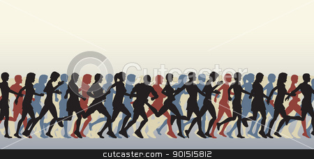 To use this stock image in your creative project, please select the size you need over to the right and click the "Add to Cart" button.
Your downloaded image will come with the Cutcaster watermark removed so don’t worry about the watermark you see on this page. Mass runners stock vector clipart, Editable vector foreground of people running with all figures as separate elements by Robert Adrian Hillman