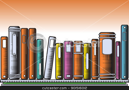 To use this stock image in your creative project, please select the size you need over to the right and click the "Add to Cart" button.
Your downloaded image will come with the Cutcaster watermark removed so don’t worry about the watermark you see on this page. Woodcut books stock vector clipart, Editable vector illustration of colorful books on a shelf in woodcut style by Robert Adrian Hillman