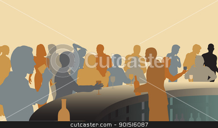 Colorful bar Colorful bar stock vector clipart, Toned editable vector silhouettes of people in a wine bar by Robert Adrian Hillman