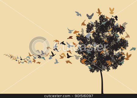 To use this stock image in your creative project, please select the size you need over to the right and click the "Add to Cart" button.
Your downloaded image will come with the Cutcaster watermark removed so don’t worry about the watermark you see on this page. Home to roost stock vector clipart, Vector silhouettes of a pigeon flock flying to a tree roost by Robert Adrian Hillman