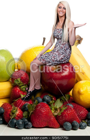 Woman with Fruit Smoothie Woman with Fruit Smoothie stock photo, Beautiful woman sitting with a delicious assortment of fruit by Robert Byron
