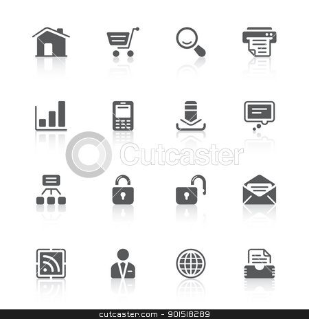 To use this stock image in your creative project, please select the size you need over to the right and click the "Add to Cart" button.
Your downloaded image will come with the Cutcaster watermark removed so don’t worry about the watermark you see on this page. website icons stock vector clipart, black icons with reflections for web design by artizarus