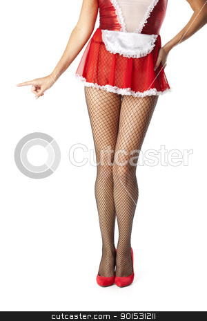 Sexy maid legs in fishnet stocking, pointing with finger Sexy maid legs in fishnet stocking, pointing with finger stock photo, Sexy maid woman legs in fishnet stocking posing by Adam Radosavljevic