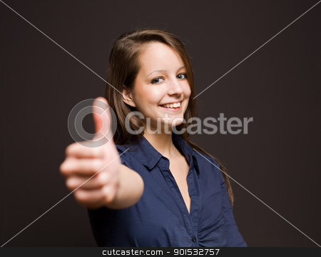 To use this stock image in your creative project, please select the size you need over to the right and click the "Add to Cart" button.
Your downloaded image will come with the Cutcaster watermark removed so don’t worry about the watermark you see on this page. All O.K.! stock photo, Gorgeous happy young brunette woman showing thumbs up. by exvivo