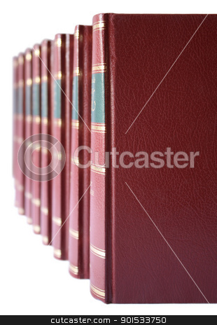 To use this stock image in your creative project, please select the size you need over to the right and click the "Add to Cart" button.
Your downloaded image will come with the Cutcaster watermark removed so don’t worry about the watermark you see on this page. Row of books with red hard leather cover stock photo, A row of a collection of books with red leather hard cover on a white background. by Brigida Soriano