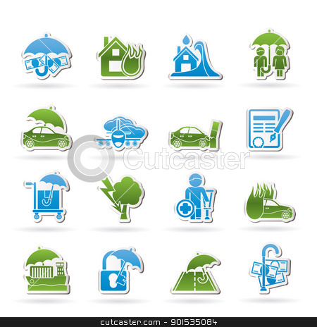 To use this stock image in your creative project, please select the size you need over to the right and click the "Add to Cart" button.
Your downloaded image will come with the Cutcaster watermark removed so don’t worry about the watermark you see on this page. Insurance and risk icons stock vector clipart, Insurance and risk icons - vector icon set by Stoyan Haytov