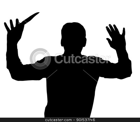 Surrendering with Knife Surrendering with Knife stock vector clipart, Man surrendering while holding knife in one hand by Snap2Art