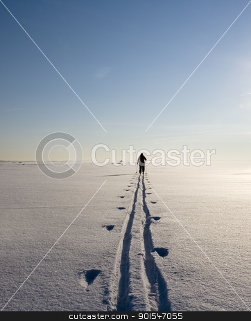 Winter Landscape Winter Landscape stock photo, Lonely human in a winter landscape by Anne-Louise Quarfoth