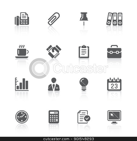 Business & office icons business & office icons stock vector clipart, black business office icons with reflections by artizarus