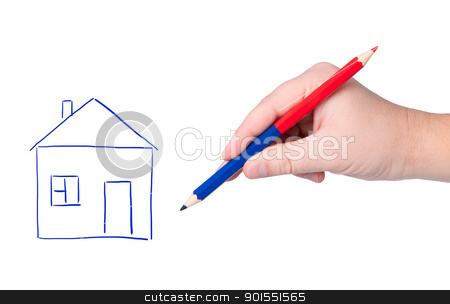 Hand with pencil drawing house. Hand with pencil drawing house. stock photo, Hand with pencil drawing house. by Borys Shevchuk