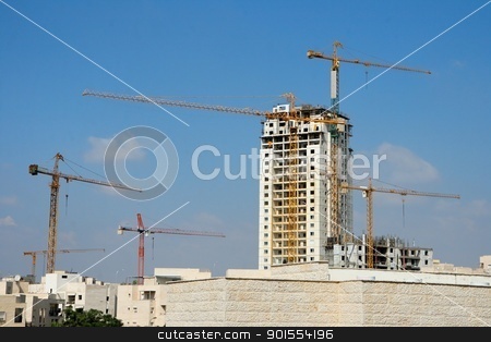 Six lifting cranes at construction site Six lifting cranes at construction site stock photo, Six lifting cranes at construction site by Shlomo Polonsky