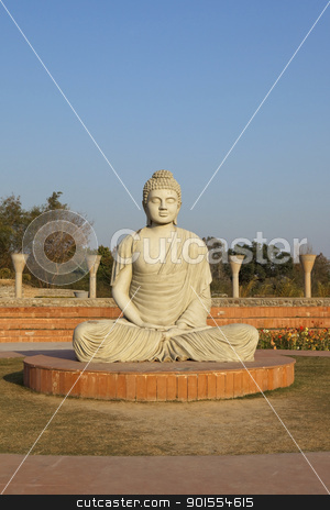 Image of buddha image of buddha stock photo, an image of buddha in a park with trees and flowers under a blue sky by Mike Smith