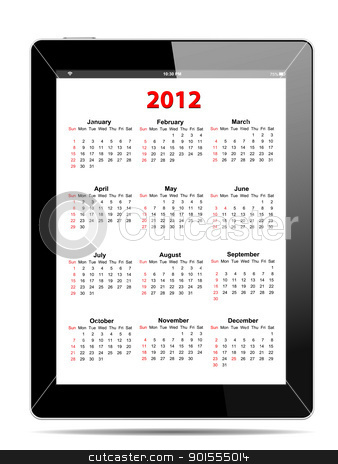 To use this stock image in your creative project, please select the size you need over to the right and click the "Add to Cart" button.
Your downloaded image will come with the Cutcaster watermark removed so don’t worry about the watermark you see on this page. Calendar for 2012 in tablet PC on white, vector format stock vector clipart, Calendar for 2012 in tablet PC on white, vector format by manaemedia