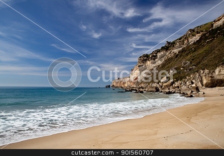 To use this stock image in your creative project, please select the size you need over to the right and click the "Add to Cart" button.
Your downloaded image will come with the Cutcaster watermark removed so don’t worry about the watermark you see on this page. Beautiful beach stock photo, Landscape picture of the beautiful beach from Nazare, Portugal by ikostudio