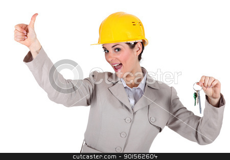 To use this stock image in your creative project, please select the size you need over to the right and click the "Add to Cart" button.
Your downloaded image will come with the Cutcaster watermark removed so don’t worry about the watermark you see on this page. Female architect holding keys stock photo, Female architect holding keys by photography33