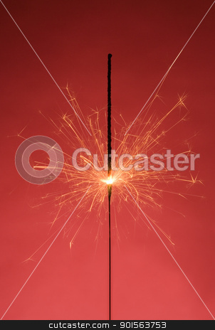 Sparkler Sparkler stock photo, Burning Sparkler on red background by Anne-Louise Quarfoth