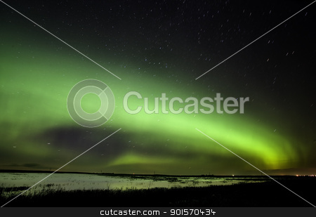 Northern Lights Saskatchewan Canada Northern Lights Saskatchewan Canada stock photo, Northern Lights Saskatchewan Canada green color and shape by Mark Duffy