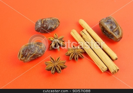 To use this stock image in your creative project, please select the size you need over to the right and click the "Add to Cart" button.
Your downloaded image will come with the Cutcaster watermark removed so don’t worry about the watermark you see on this page. Christmas baking: Cinnamon, star anise, dates on red background stock photo, Three spices traditionally used for Christmas cookies and cakes placed on a warm red background: Star anise (Illicium verum), Cinnamon sticks (Cinnamomum verum) and Medjoul dates (Phoenix dactylifera).
by TheOrganic