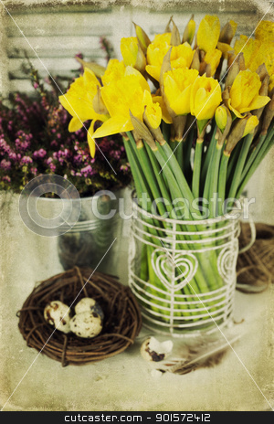 Easter composition easter composition stock photo, easter composition with eggs and spring flowers by klenova